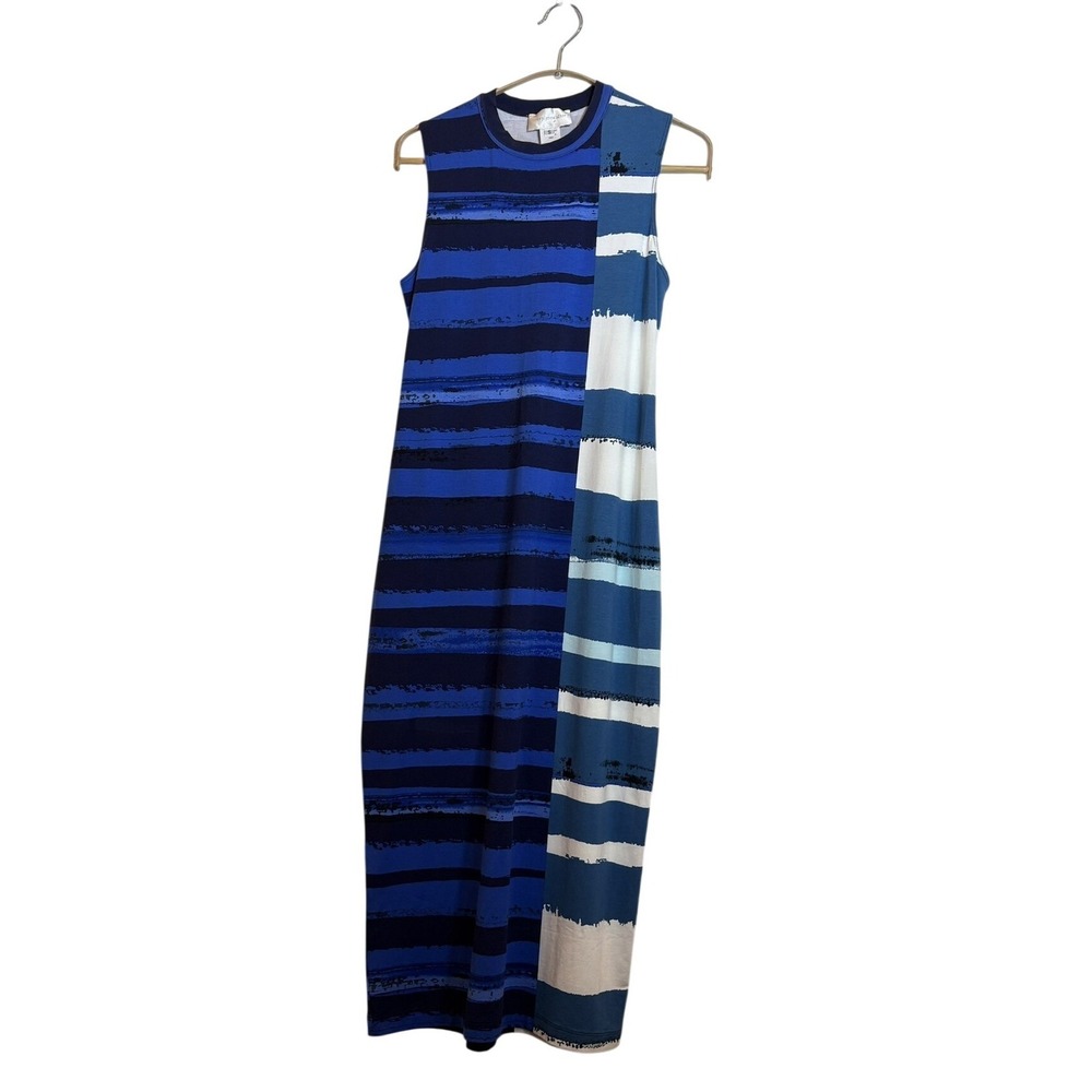Corey Lynn Calter Blue Striped Colorblock Sleeveless Maxi‎ Dress Small Made USA